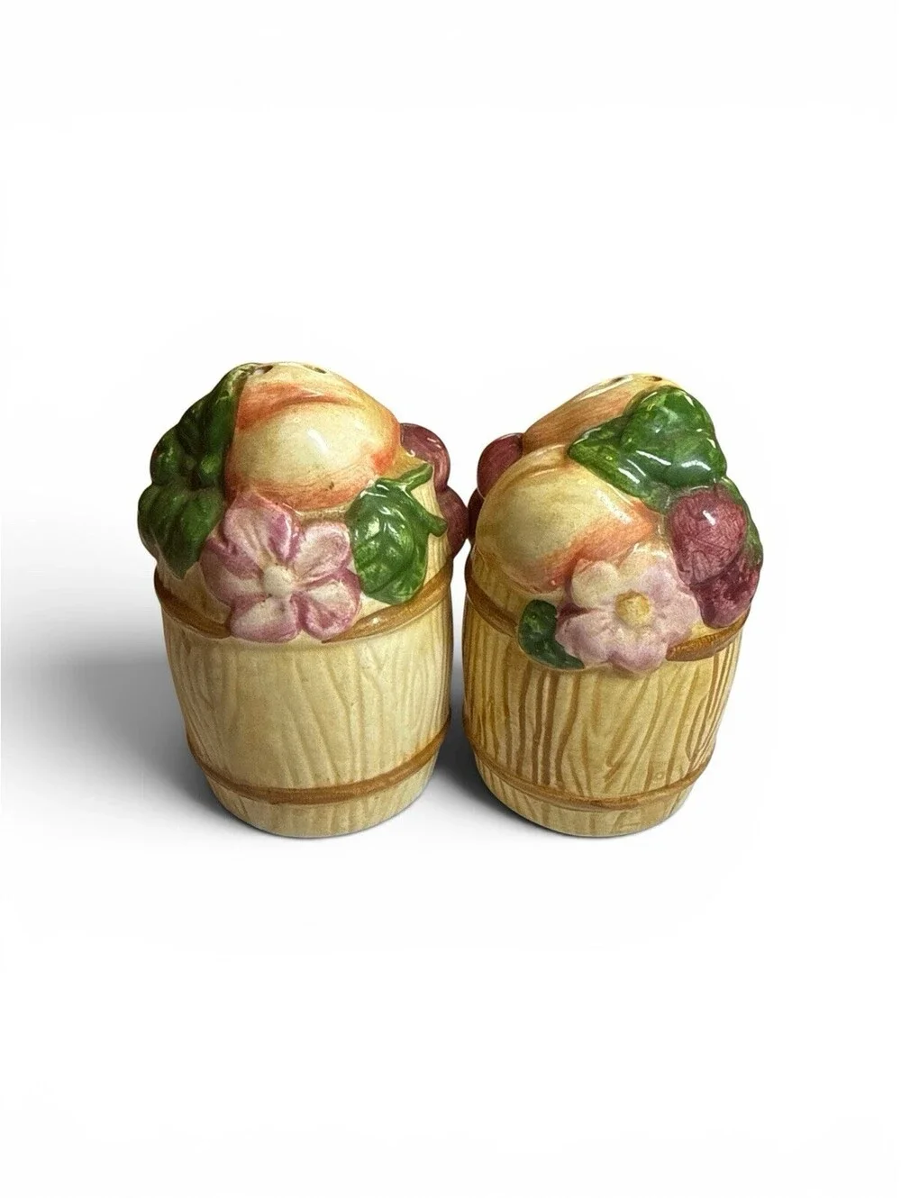 Wang's Fruit Barrel Strawberry Peach Cherry Blossoms Salt Pepper Shakers Set
